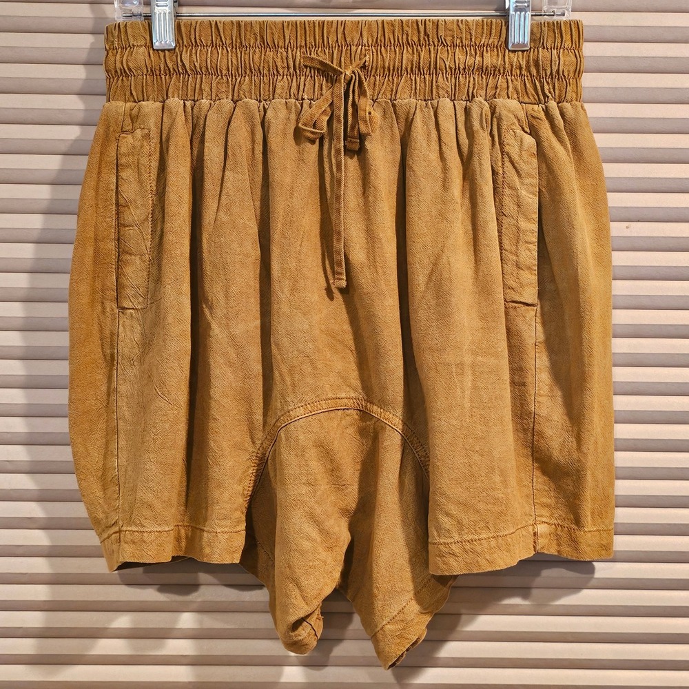 Free People Movement Way Home Shorts Mustard Yellow/Tan Linen Blend Harem‎ Small